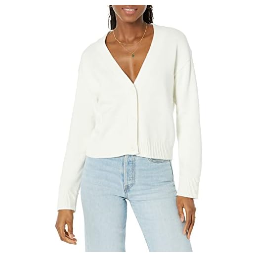 Amazon Essentials Women's V-Neck Cropped Cardigan, Eggshell White, Large