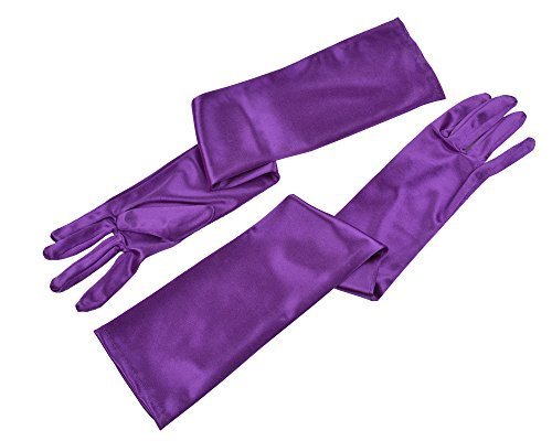 JISEN Women 20s Satin gloves Formal Bridal Banquet Party Wedding Opera Colorful Mitten 22 Inch Purple - Thumbnail 4