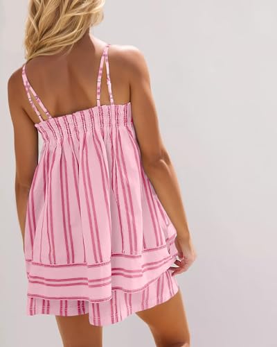 Women 2 Piece Lounge Set Sleeveless Striped Cami Peplum Top Boxer Shorts Loose Ruffle Matching Pj Sets Outfits3