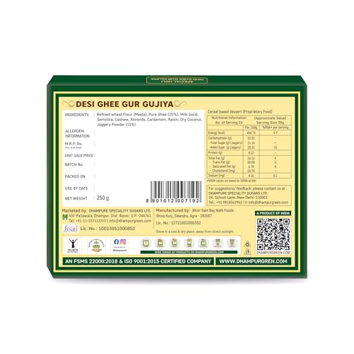 Image of Dhampurgreen Desi Ghee Gur Gujiya, 250g | Gujiya Sweets | Indian Mithai | Holi Gift Hamper
