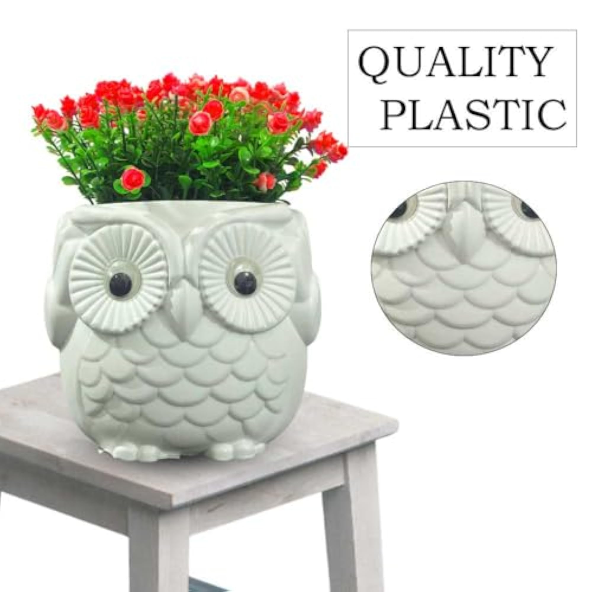 Stylish Artificial Owl Pot with Faux Flower for Home Decor