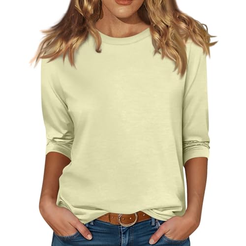 Womens 3/4 Length Sleeve Tops Loose Fit Casual Crewneck T