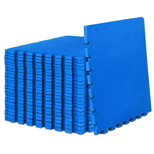 Image of ProsourceFit Weaved Pattern Extra Thick Exercise Puzzle Mat -inch, EVA Foam Interlocking Tiles for Protective, Cushioned Flooring for Home and Gym Equipment; Blue, 96 SQ FT, 24 Tiles