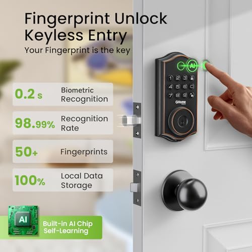 Image of GHome Smart Deadbolt Lock, Fingerprint Code Keyless Entry Door Lock for Front Door, Auto Lock, App Control, Digital Keypad deadbolt, Smart Door Lock for Home Airbnb Apartment Hotel Garage, Black