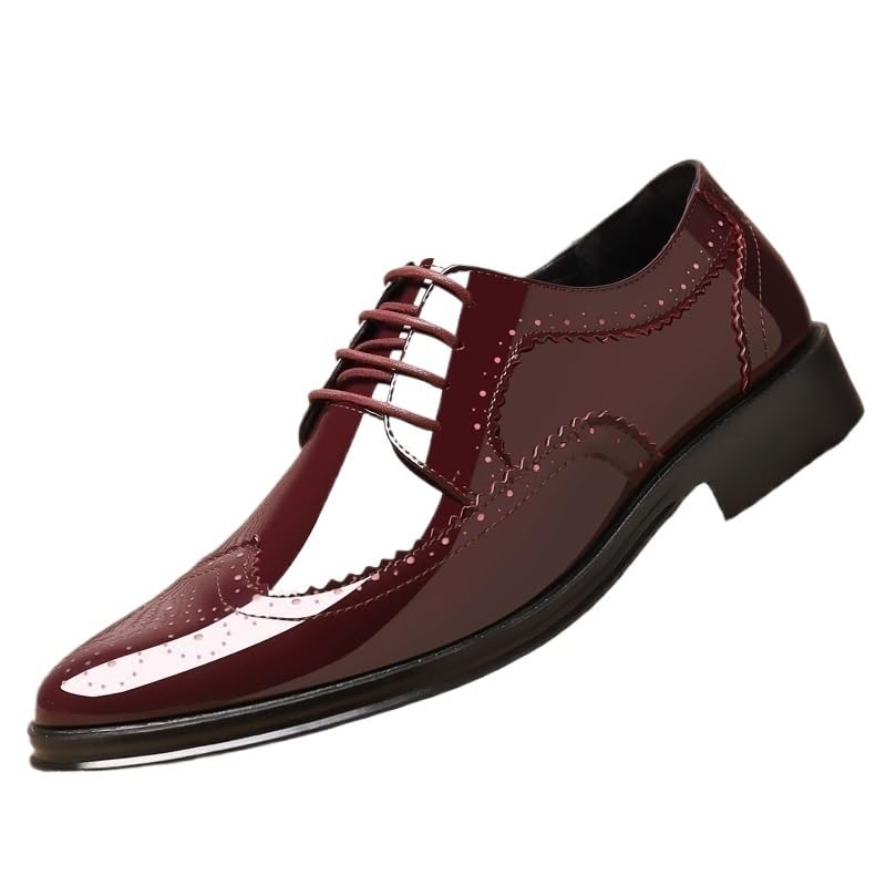 Wingtip Brogue Dress Formal Shoes for Mens Leather Non Slip Low Top Anti-Slip Uniform Vintage Lace Up Tuxedo Plain Toe