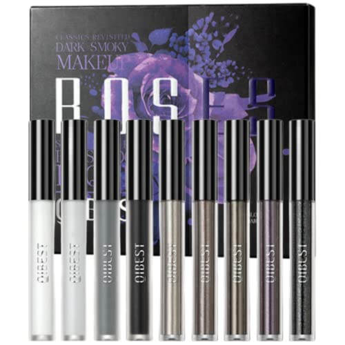 Mysense 9 Colors Liquid Eyeshadow Set, Matte Pearlescent Shimmer Glitter Eyeshadow, Black Grey White Silver Smokey Eye Shadow Makeup Kit, Quick Drying Waterproof Long-Lasting Eye Glitter Makeup #TOP8