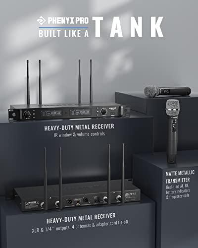 Phenyx Pro Wireless Microphone System, True Diversity Dual Cordless Mic Set, Professional UHF Handheld Wireless Microphones w/Auto Scan, 2x1000 Channels, 328ft for Stage & Studio (PTU-2U-2H)