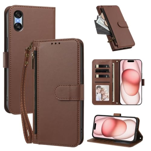 Housse Sony Xperia 5 VI étui en cuir véritable style rétro marron à rabat magnétique