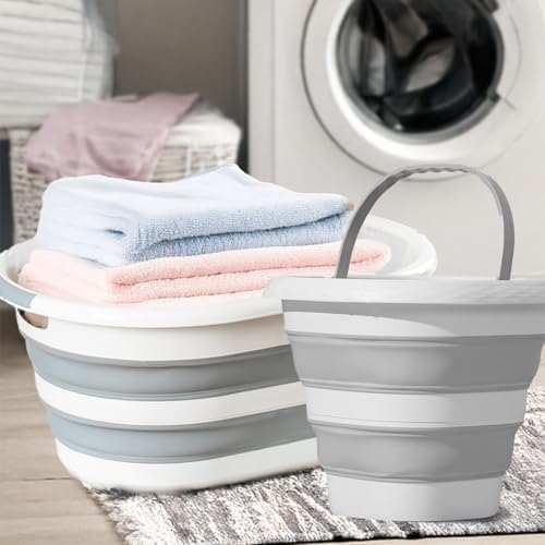 Porsima 2li Katlanır Temizlik Seti - Katlanır Sepet 25lt - Katlanır Kova 10lt Beyaz - Gri - Görsel 1