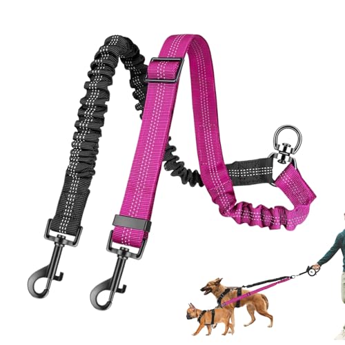 Correa Doble para 2 Perros - Paseos sin enredos con Accesorio Giratorio de 360° | Amortiguador Elástico, Longitud Ajustable y Tiras Reflectantes | para Razas pequeñas y Grandes