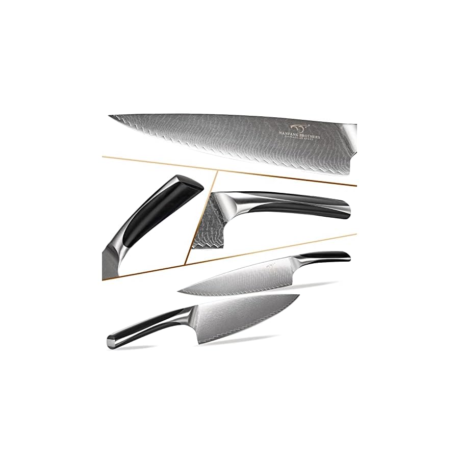 NF NANFANG BROTHERS Knife Set, 15-Piece Damascus Kitchen Knife Set with Block, ABS Ergonomic Handle for Chef Knife Set, Carving Fork, Disconnect-type Knife Block Set (Grey)