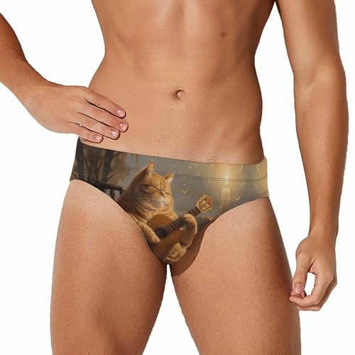 Cat Playing The Guitar Novelty Men's Swimming Brief Swimwear Pants Trunks Beach Shorts Underwear