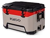 Igloo BMX 52 Quart Cooler with Cool Riser Technology, Fish Ruler, and Tie-Down Points - 16.34 Pounds - Sandstone and Red