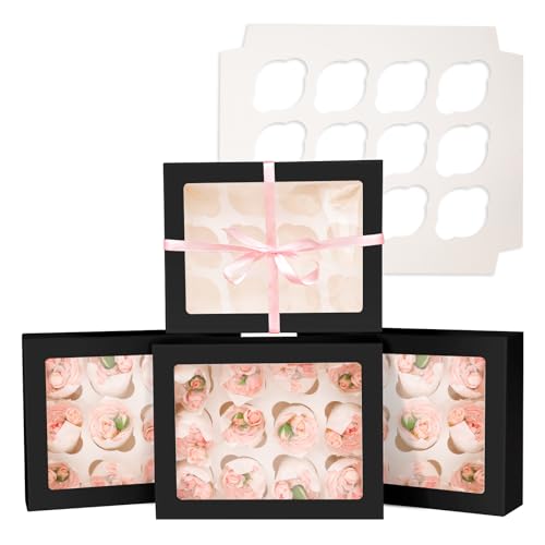 Gcardist Lot de 6 boîtes à cupcakes automatiques avec fenêtre et 12 boîtes à cupcakes (33 x...