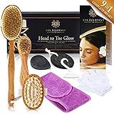 Dry Brushing Body Brush Skin Exfoliating 9Pc Spa Set with Face Brush, Exfoliator Gloves, Cellulite Massager, Lava Pumice Stone, Konjac Sponge, Headband - Get Glowing, Healthy, Revitalized Skin!