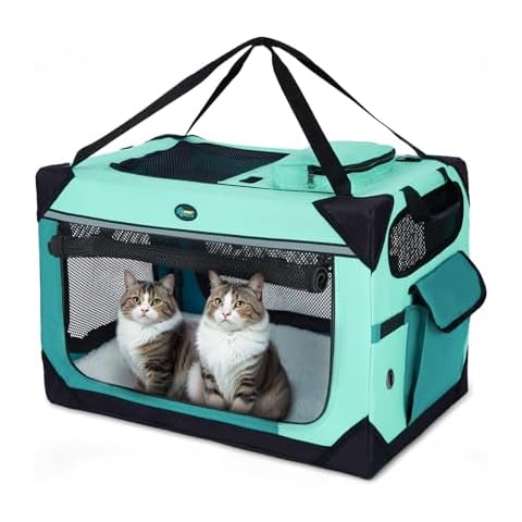 Ownpets Large Cat Carrier for 2 Cats Small Dogs, 24 Inches Collapsible Soft Dog Crate for Car Travel, Portable Pet Carrier with Soft Mat Cover