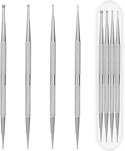 4 Pcs Silver Professional Ball End Nail Art Tools Nail Art Brushes Nail Design Tools Stailess Steel Dotting Pen Tool Nail Art Kit Rhinestone Picker Tool Pottery Tools Polymer Clay Tools and Polish