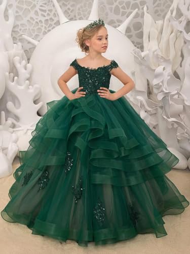 PAVERJER Ruffle Tulle Flower Girl Dresses for Wedding Lace Applique Princess Dress Long Party Gown with Sleeves2
