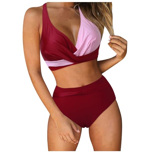 Conjunto de Traje Baño Sexy para Mujer Conjunto de Bikini para Mujer Bikinis Tanga Cintura Alta Brasileño Triangular Profundo Cuello V Elegante