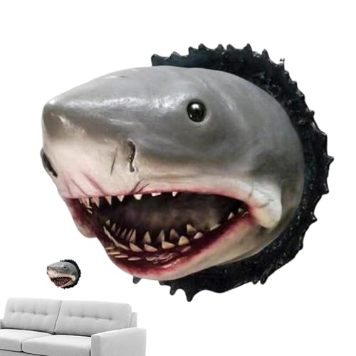 Manolyee Decoración de Pared de Cabeza de Tiburón - Ornamento de Tiburón de Resina 12x9x9 cm Arte de Pared - Decoración Temática para Interior Escultura de Animal Marino para Casa Hotel Acuario