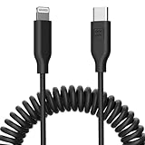 MFi Certified - ONE PIX Coiled USB C to Lightning Cable, 5ft Fast Charging USB-C to Lightning Cable...