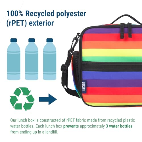 Image of Wildkin Kids ECO rPET Insulated Lunch Box - Keeps Food Hot or Cold, Easy-Clean Lining, Mesh Pockets & BPA-Free - Boys & Girls, Ideal for School, Travel & Daycare - Rainbow Stripe