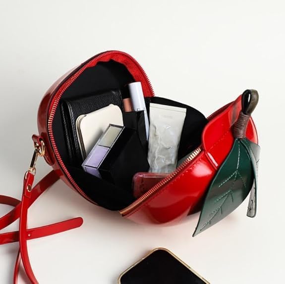 123Arts Apple Shape Shoulder Bag Crossbody Bag PU Leather Handbag - Image 7