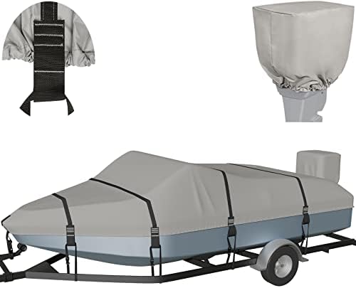 Zuihao 100% Waterproof Boat Cover Heavy Duty 800D Solution-Dyed Polyester Boat Covers Trailerable Boat Cover 16'-18'5" Fits V-Hull Runabout Fishing Boat Bass Boat