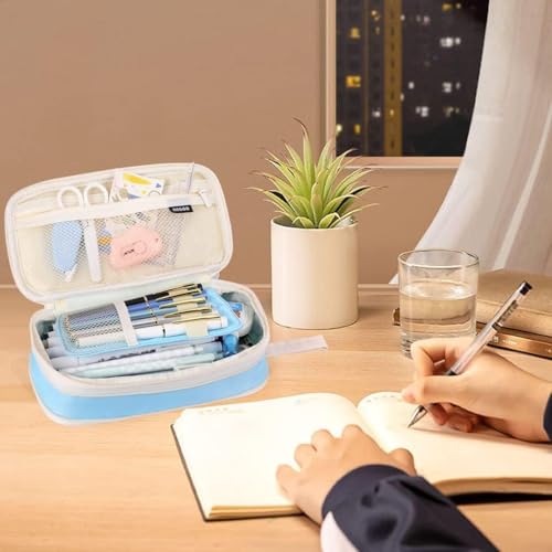 Image of Big Capacity Pencil Cases 4 Compartment Pencil Pouch Aesthetic Large for Girls Women, Portable Pencil case with Handle, Stationery Organizer Pen Bag with Zipper for College School Office