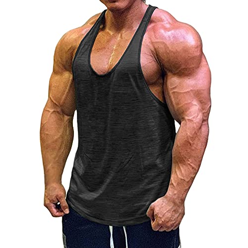 Muscle Cmdr Men's Stringer Tank Tops Bodybuilding Y-Back T-Shirts Gym Fitness Workout Training Running T-Shirts Athletic Quick Dry Top (Black,2CM Shoulder,L)