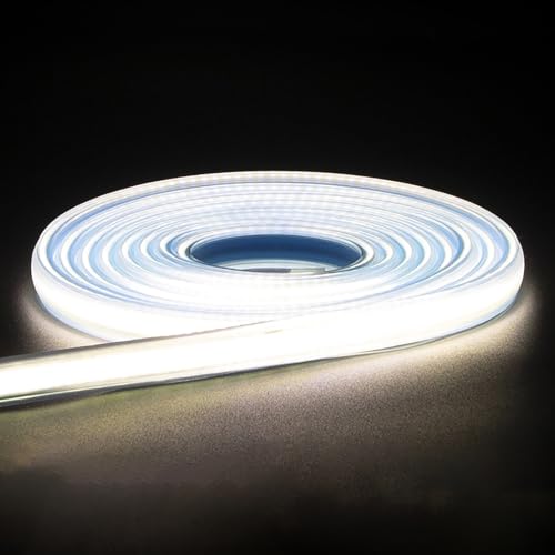 pcningled 1M AC 220V 230V LED COB Strip Lights 4000K White, 1 Meter 230 Volt Outdoor Waterproof Strips Lamp with ON Off Switch and UK Plug (White, 1m)