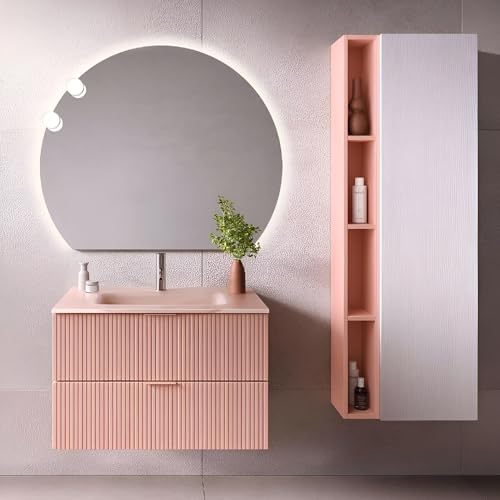 LIBEROSHOPPING.eu - LA TUA CASA IN UN CLIK Mobile bagno sospeso cannettato con 2 cassetti e lavabo LYRA (Rosa Opaco, 80 cm)