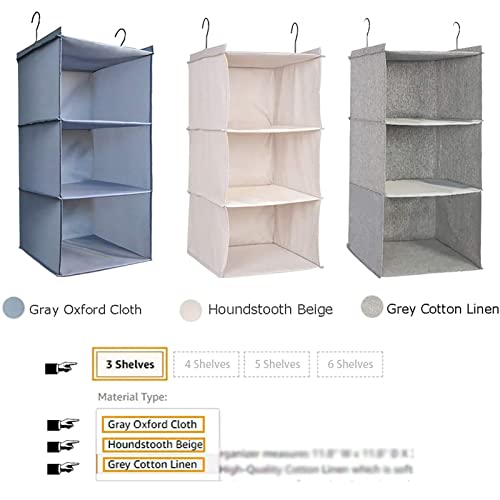 Donyeco Hanging Closet Organizer And Storage 3-Shelf, Easy Mount Foldable Hanging Closet Wardrobe Storage Shelves, Clothes Handbag Shoes Accessories Storage, Washable Oxford Cloth Fabric, Gray #TOP5