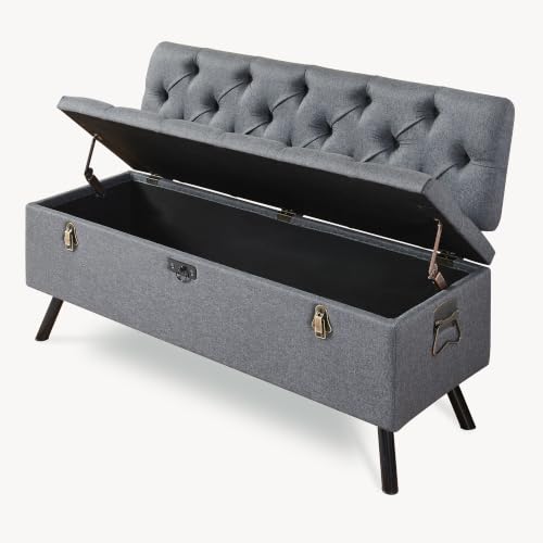 Miniatura 6 de En.Casa Banco Tapizado 110 X 48 X 75 Cm Asiento Cómodo Banqueta Puf Acolchado Pasillo Salón Dormitorio Gris Oscuro