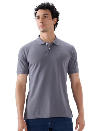 Image of Raymond Men Slim Fit Solid Pattern Pure Cotton Half Sleeve Polo Neck Casual T-Shirt