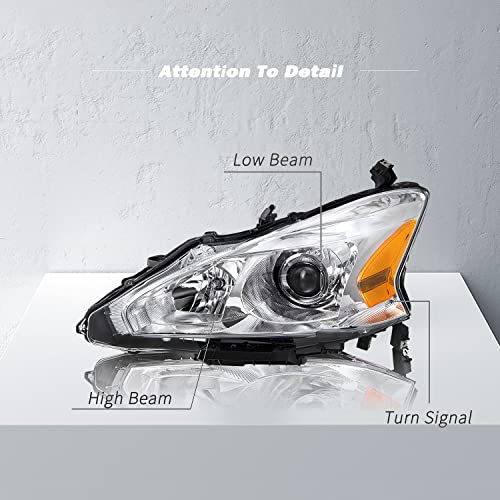 Tusdar Headlight Assembly Set For 13 14 15 Nissan Altima 4-Door Sedan Driver And Passenger Side Chrome Housing With Amber Reflector #TOP1