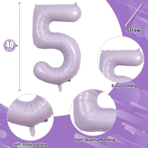 Image of Light Purple 15th Birthday Balloons, 40 Inch Dusty Pastel Purple Mylar Foil Number 15 Balloons for Girls, Lavender Birthday Party Balloons Numbers 1 & 5 for Women 51st Anniversary Decorations Supplies