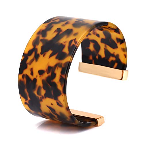 Wide Cuff Bangle Bracelet for Women Acrylic Resin Tortoise Bangle Bracelet Statement Adjustable Bracelet (Tortoiseshell)