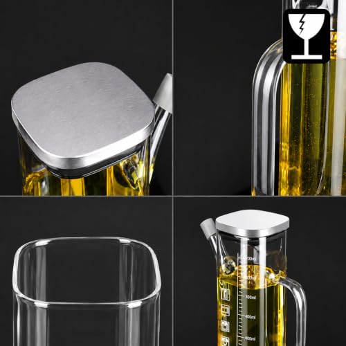 Image of Borosilicate Glass Oil Dispenser Bottle with Handle, Square | 750ml, Oil and Vinegar Dispenser, Includes Stoppers