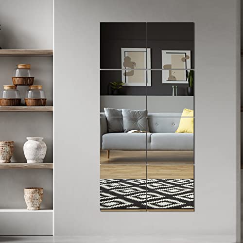 Full Length Mirror Tiles (Glass, 12''X12''X 4Pcs), Large Full Body Wall Mirror For Door, Bedroom, Home Gym #TOP1