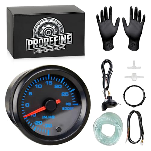 Turbo Boost/Vacuum Gauge Kit 7 Color 30 PSI 2-1/16 52mm Includes Mechanical Hose T-Fitting & Wiring for Car Truck