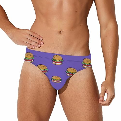 Hamburger Mens Swim Briefs Bikini Swimwear Print Beach Shorts Sexy Swimsuit M