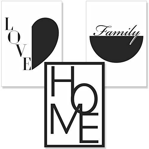 PREMYO Cuadros Decoración Salón Dormitorios   Láminas Decorativas Pared para Enmarcar   3 Póster Blanco y Negro Home A4