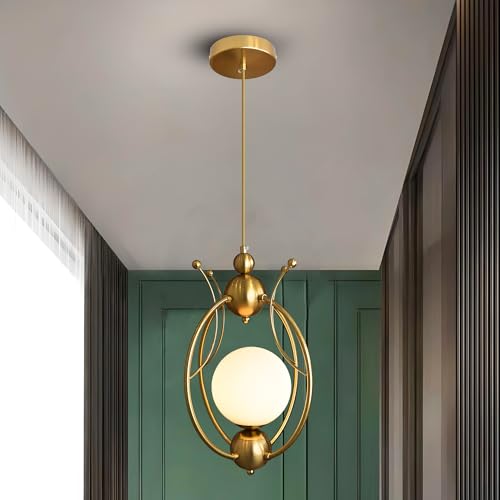 Image of Smartway Crown Modern LED Hanging Pendant Light | Golden Curved Metal Design with Frosted Orb Light | 3 Color Modes | Decorative Ceiling Pendant Lamp for Living Room, Bedroom, Dining, Cafe & Office