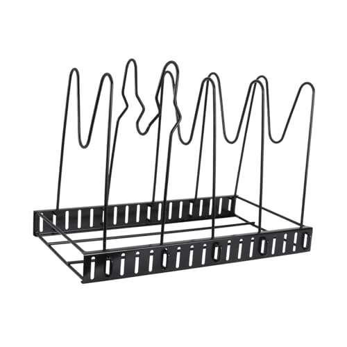 OFFSCH 1 Set Multifunctional Kitchen Storage Rack Black Pot Cover Holder for Utensils Easy to Clean Organizer for Home and Restaurant Use Material