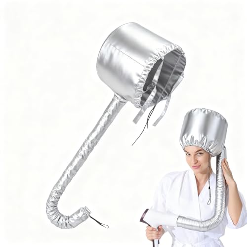 YUVKIN Gorro Secador de Pelo, Difusor para Pelo Rizado, Gorro Térmico para Mascarilla y Peluquería, Capucha Ajustable para Secado, Estilizado y Cuidado Profundo del Cabello (Plata)
