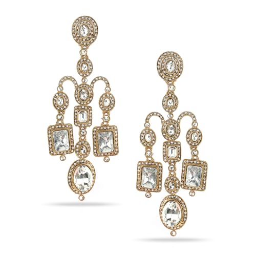 Image of Rubans American Diamond & Crystal Chandelier Earrings Stylish Trendy Jewellery Gift for Women & Girls