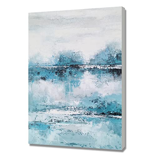 BATRENDY ARTS Abstrakte Wandkunst, handbemalt, Nebel Wald, Ölgemälde, rustikaler See, Landschaft, Bild für Wohnzimmer, Schlafzimmer, Badezimmer, fertig zum Aufhängen Cover