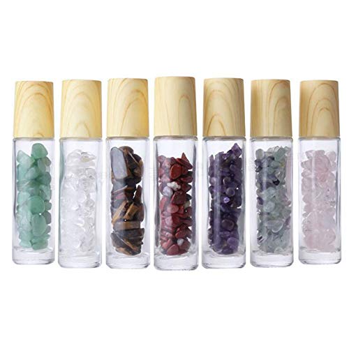 Glass Roller Bottle With Gemstone Balls, 10ml Essential Oil Roll On Bottles, Travel Sample Bottles With Crystal Chips Inside for Oil Perfume - 10 Pcs2