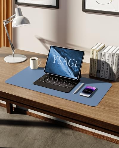 Image of YSAGi Leather Desk Mat, Large Mouse Mat, 60 x 35 cm, Sea Blue | Non-Slip Desk Pad, Keyboard Mat, Waterproof Table Protector Desk Accessories for Office & Home